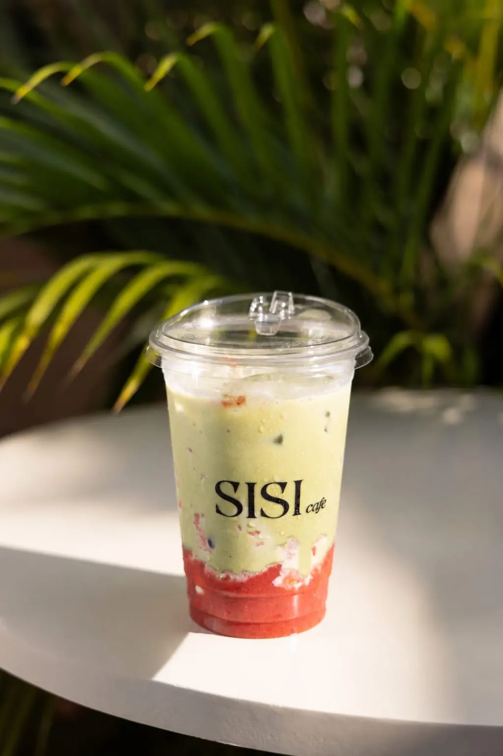 Strawberry matcha over ice