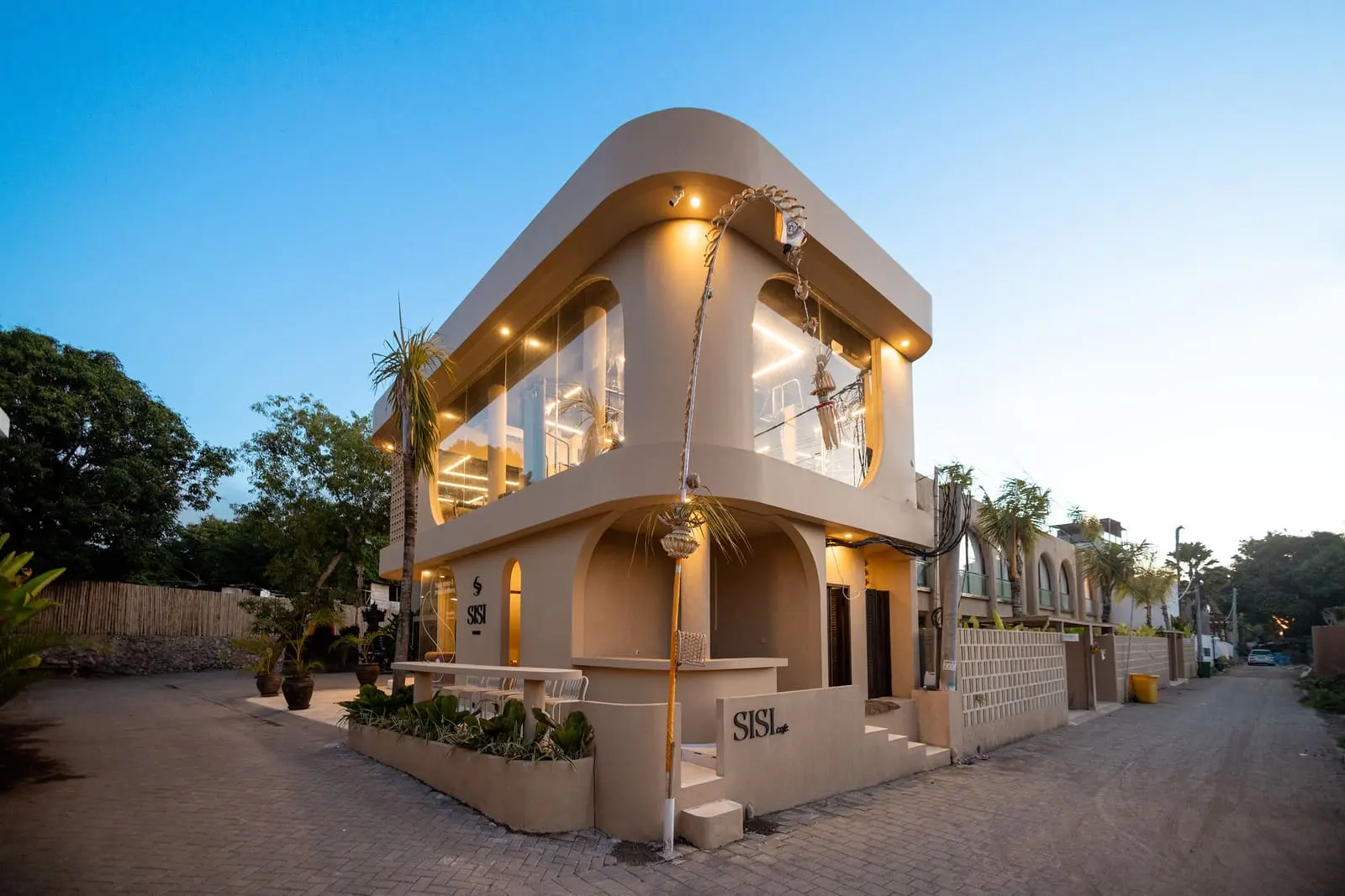 SISI villa exterior at golden hour