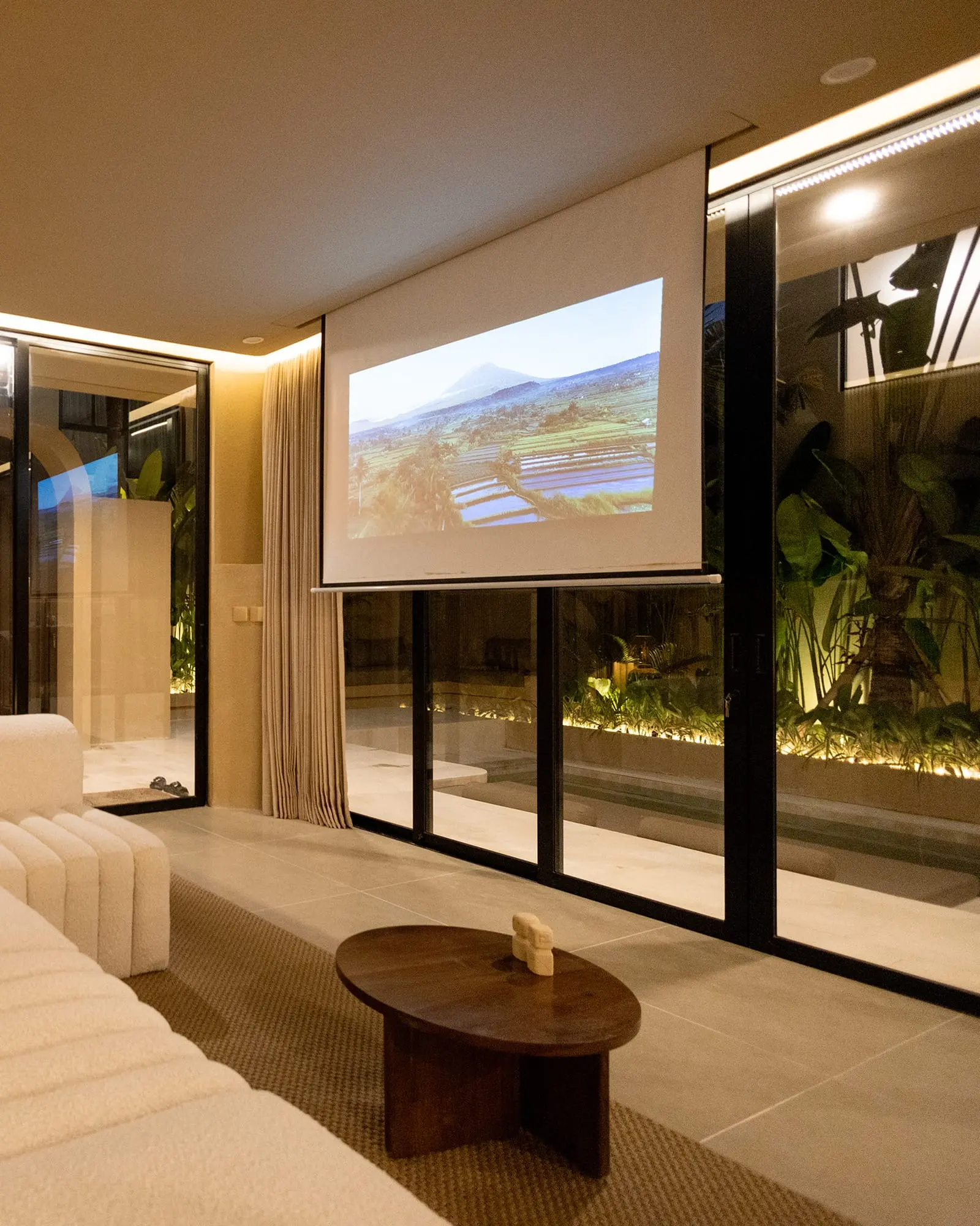 Serene SISI villa courtyard with sauna and tropical planting
